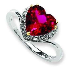  Ster Silver 14K Gold IJRed Diamond & Topaz Heart Fashion Ring 