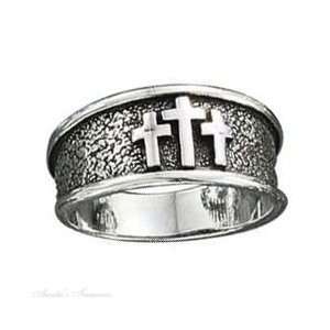  Sterling Silver Mens Christian Religious Cross Ring Three 