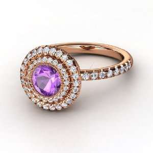   Natalie Ring, Round Amethyst 14K Rose Gold Ring with Diamond: Jewelry