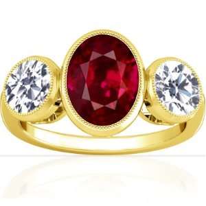  18K Yellow Gold Oval Cut Ruby Three Stone Ring Jewelry