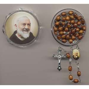  Saint/St. Padre Pio Rosary with Case, Holy Card and Prayer 