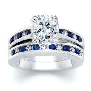   Cushion Diamond W Round Blue Sapphire Ring Set Samuel David Jewelry