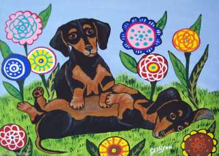 Jullie Ellison Dogs Play Dachshund Flowers 8 X 10 Print  