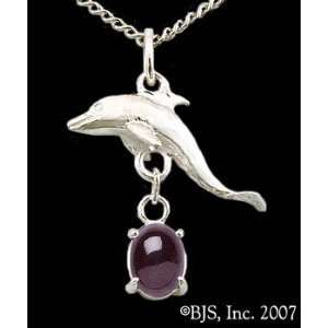  Dolphin Gemstone Necklace, Sterling Silver, Garnet set 
