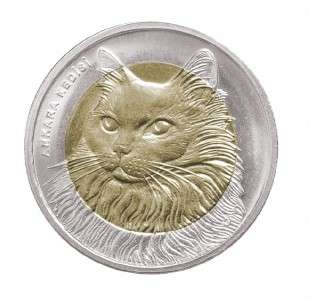 TURKEY 2010 2011 TURKISH ANGORA CAT, ANKARA COMMEMORATIVE BIMETAL COIN 