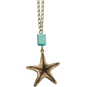   JEWELRY (L40)   Starfish Necklace, Antique Brass blue bead: Jewelry