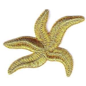  Starfish, Gold Metallic   Iron On Embroidered Applique/Sea 