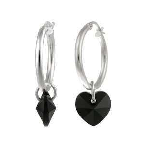   Hoop with Black Crystallized Swarovski Element Heart Drop Earrings