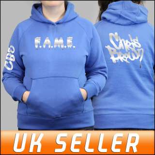 Chris Brown F.A.M.E fame Ladies Blue Hoodie Hoody Front Back & Sleeve 
