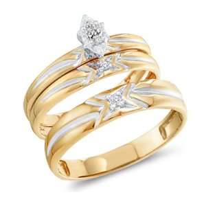  Diamond Rings Set Engagement Wedding Bands Yellow Gold Men 