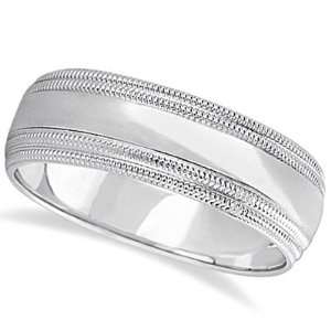   Milgrain Wedding Ring Wide Band 18k White Gold (7mm) Allurez Jewelry