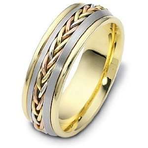   Wide Woven Style Tri Color 18 Karat Gold Wedding Band Ring   6.5